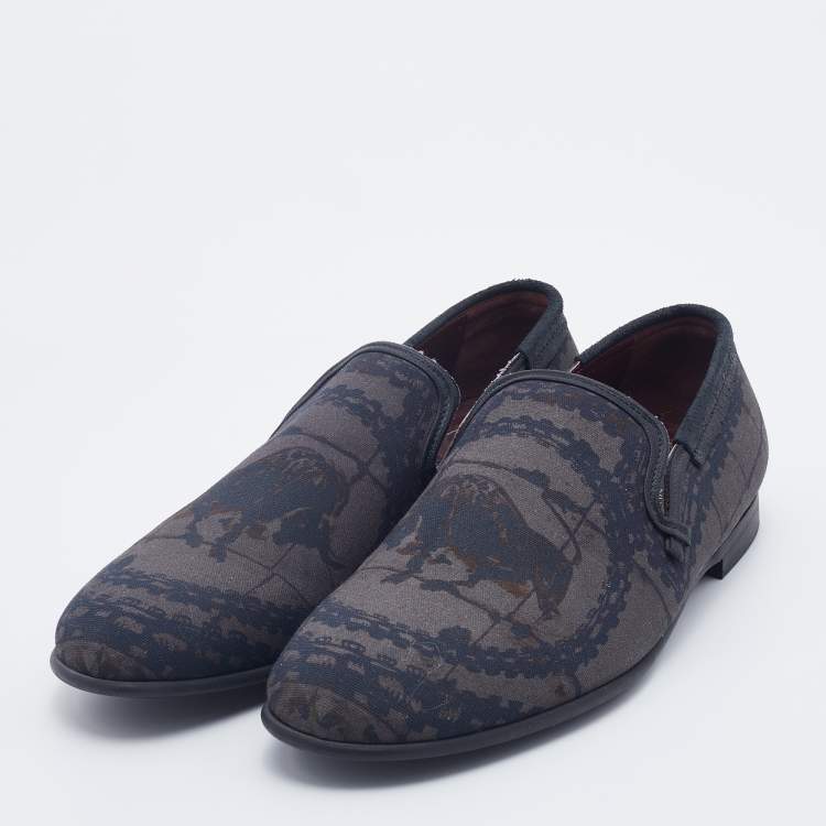 مملوكة مسبقًا Dolce & Gabbana Grey Printed Canvas Smoking Slippers Size 43