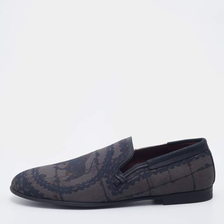 مملوكة مسبقًا Dolce & Gabbana Grey Printed Canvas Smoking Slippers Size 43
