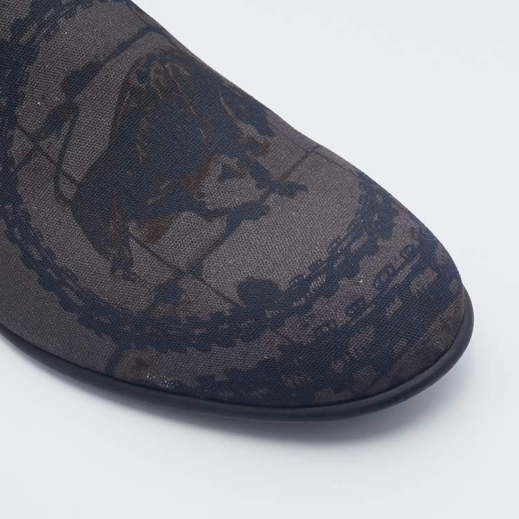 مملوكة مسبقًا Dolce & Gabbana Grey Printed Canvas Smoking Slippers Size 43