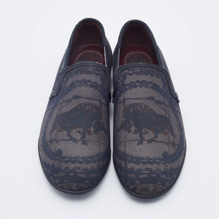 مملوكة مسبقًا Dolce & Gabbana Grey Printed Canvas Smoking Slippers Size 43