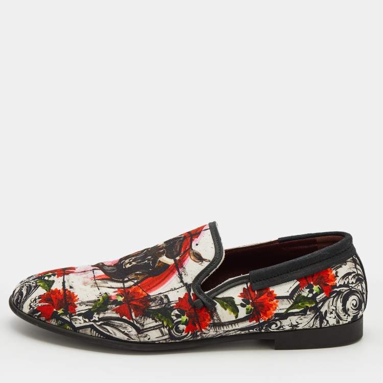Pre Owned Dolce & Gabbana Multicolor Printed Canvas And Leather Amalfi Smoking Slippers Size 43