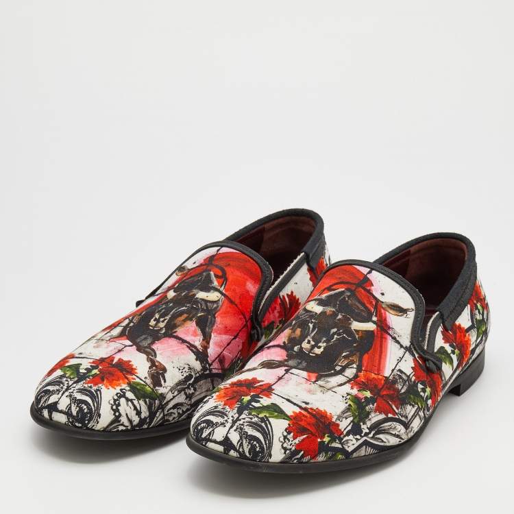 Pre Owned Dolce & Gabbana Multicolor Printed Canvas And Leather Amalfi Smoking Slippers Size 43