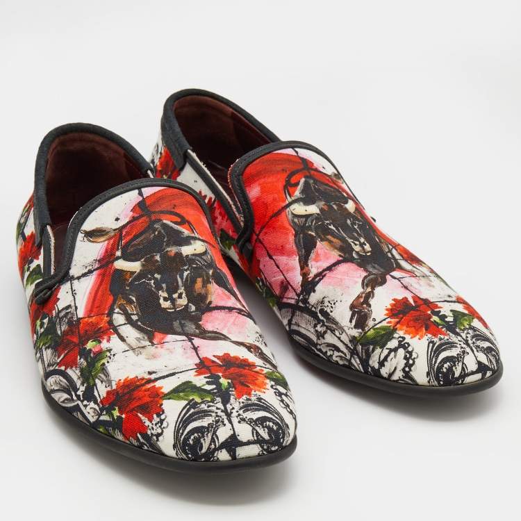 Pre Owned Dolce & Gabbana Multicolor Printed Canvas And Leather Amalfi Smoking Slippers Size 43