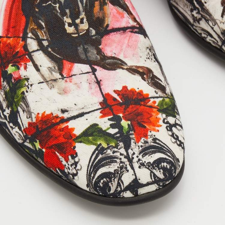 Pre Owned Dolce & Gabbana Multicolor Printed Canvas And Leather Amalfi Smoking Slippers Size 43