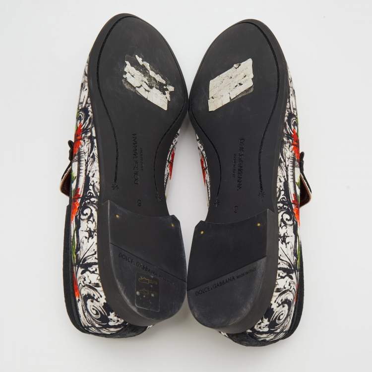 Pre Owned Dolce & Gabbana Multicolor Printed Canvas And Leather Amalfi Smoking Slippers Size 43
