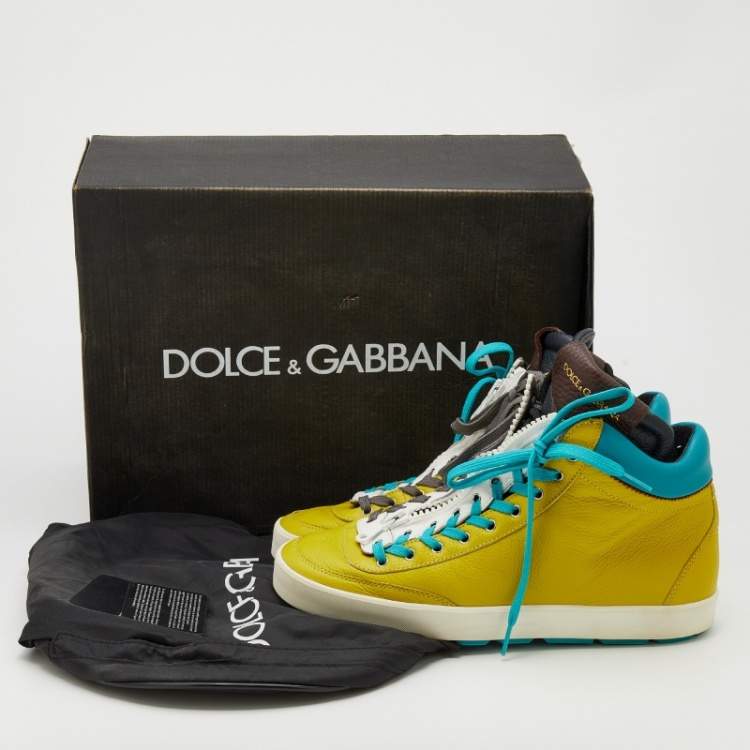 Pre Owned Dolce & Gabbana Yellow/Blue Leather High Top Sneakers Size 43
