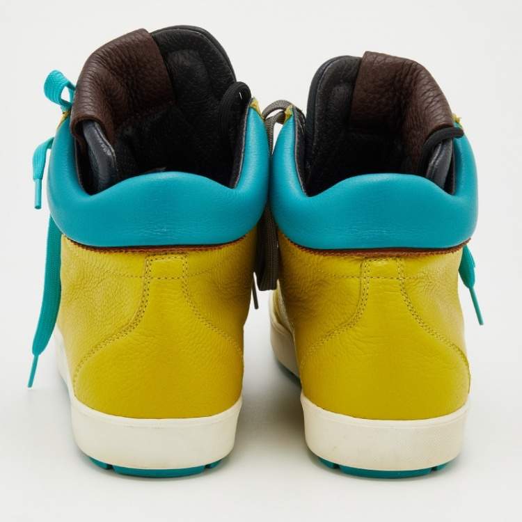 Pre Owned Dolce & Gabbana Yellow/Blue Leather High Top Sneakers Size 43