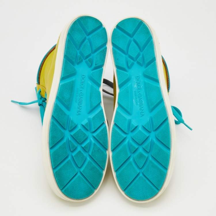 Pre Owned Dolce & Gabbana Yellow/Blue Leather High Top Sneakers Size 43