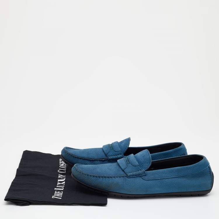 Pre Owned Dolce & Gabbana Blue Nubuck Leather Penny Slip On Loafers Size 42