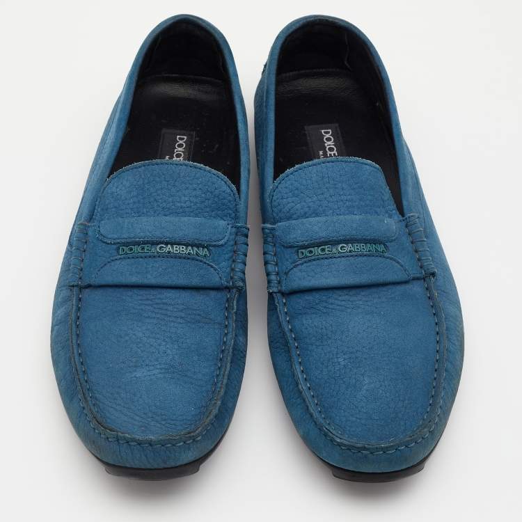 Pre Owned Dolce & Gabbana Blue Nubuck Leather Penny Slip On Loafers Size 42