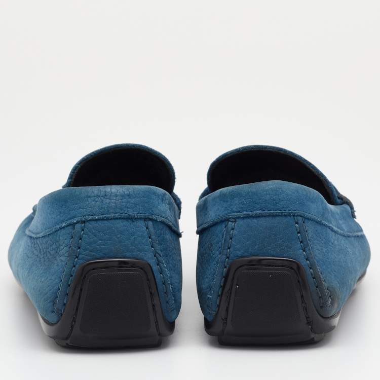 Pre Owned Dolce & Gabbana Blue Nubuck Leather Penny Slip On Loafers Size 42