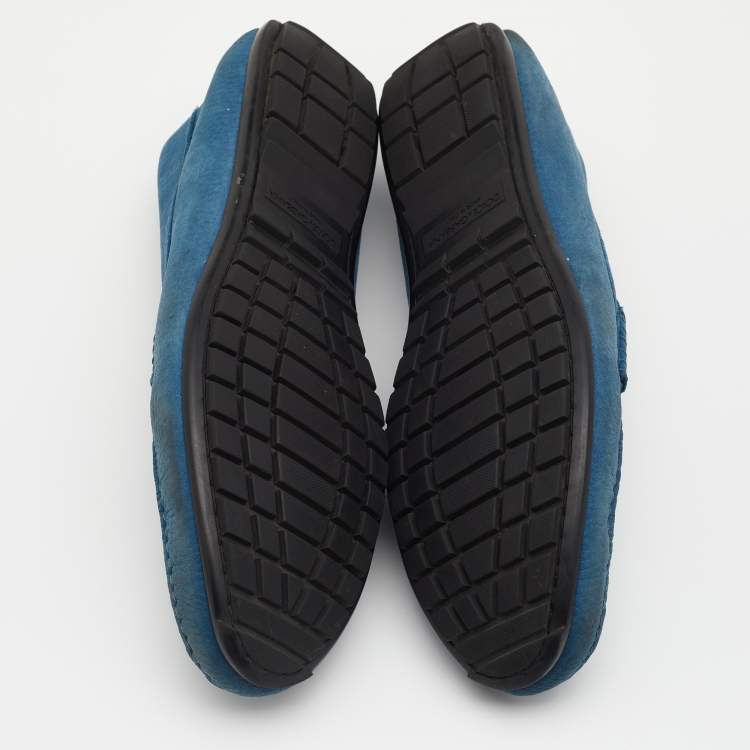 Pre Owned Dolce & Gabbana Blue Nubuck Leather Penny Slip On Loafers Size 42
