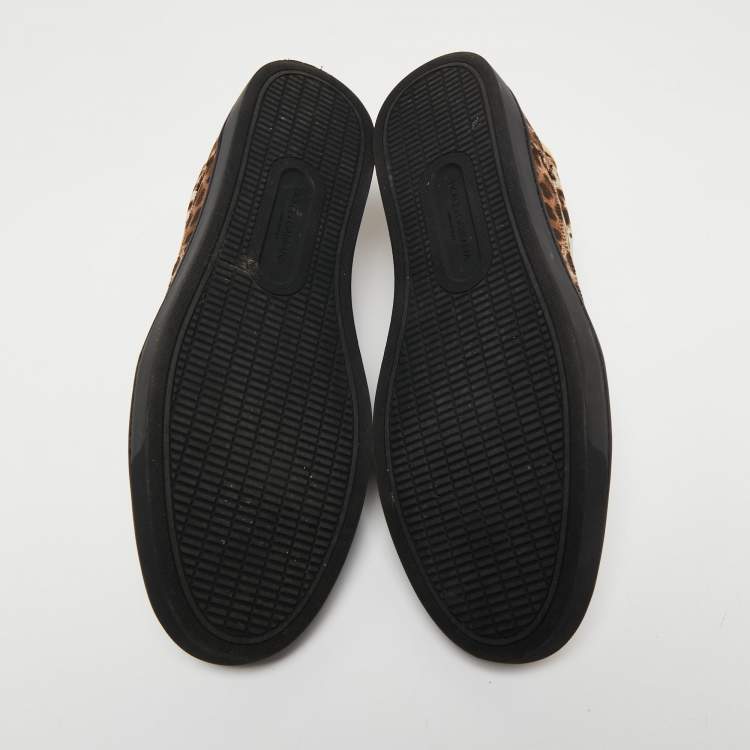 مملوكة مسبقًا Dolce and Gabbana Brown Leopard Print Canvas Sneakers Size 45