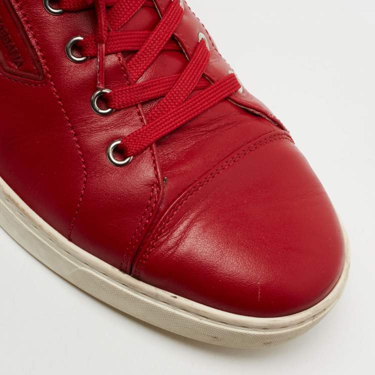 Pre Owned Dolce & Gabbana Red Leather Cap Toe Lace Up Sneakers Size 42 