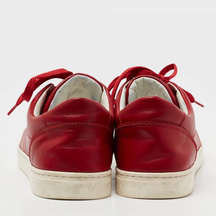 Pre Owned Dolce & Gabbana Red Leather Cap Toe Lace Up Sneakers Size 42 