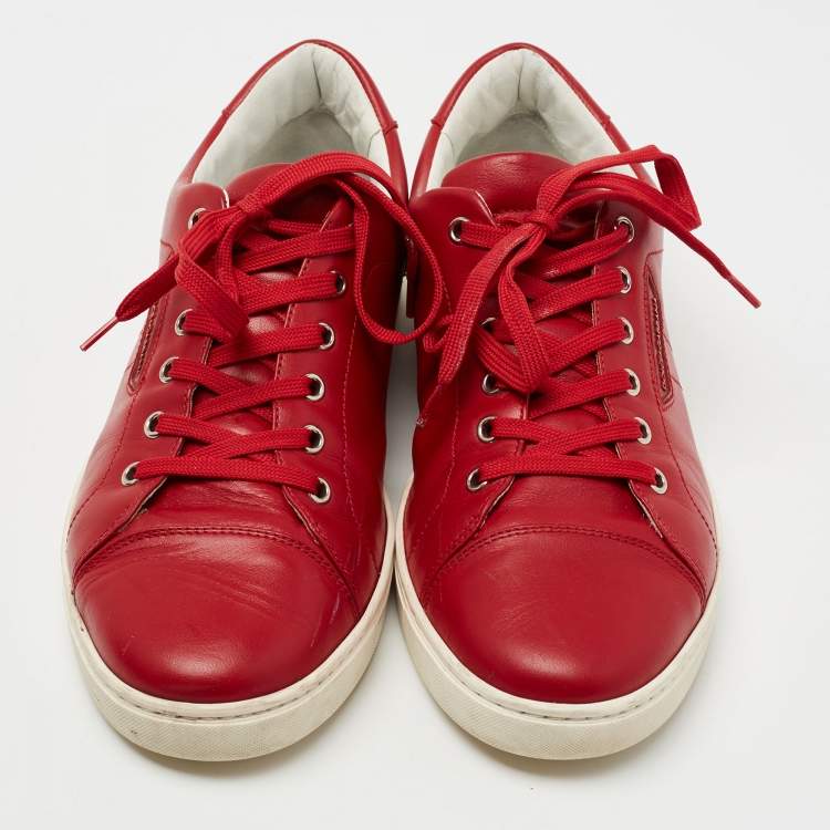 Pre Owned Dolce & Gabbana Red Leather Cap Toe Lace Up Sneakers Size 42 
