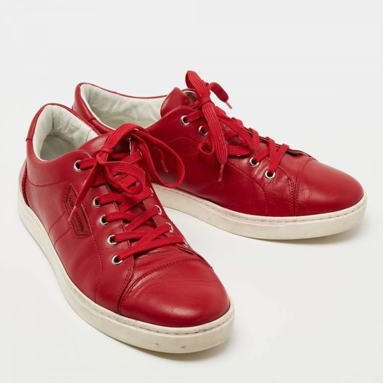 Pre Owned Dolce & Gabbana Red Leather Cap Toe Lace Up Sneakers Size 42 