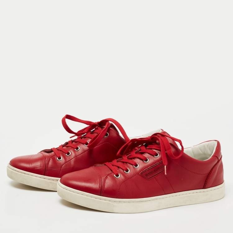 Pre Owned Dolce & Gabbana Red Leather Cap Toe Lace Up Sneakers Size 42 