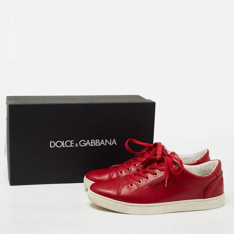 Pre Owned Dolce & Gabbana Red Leather Cap Toe Lace Up Sneakers Size 42 