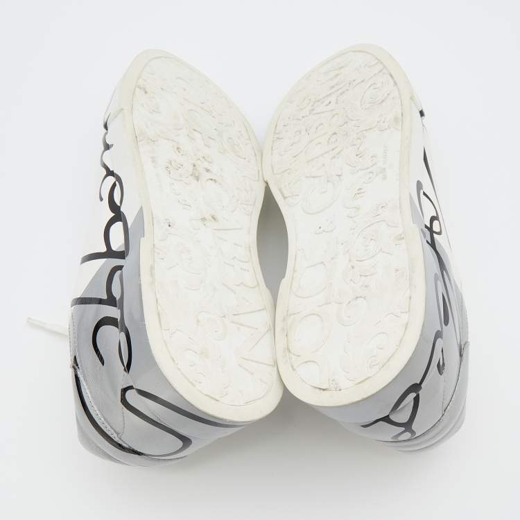 Pre Owned Dolce & Gabbana White/Silver Logo Printed Leather Low Top Sneakers Size 43