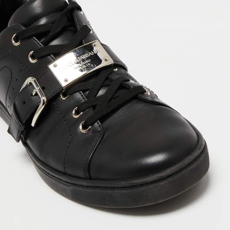 Pre Owned Dolce & Gabbana Black Leather Lace Up  Sneakers Size 42