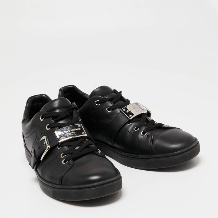 Pre Owned Dolce & Gabbana Black Leather Lace Up  Sneakers Size 42