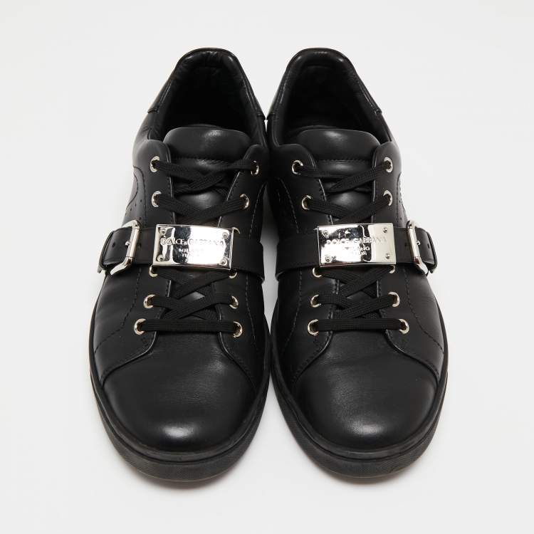 Pre Owned Dolce & Gabbana Black Leather Lace Up  Sneakers Size 42