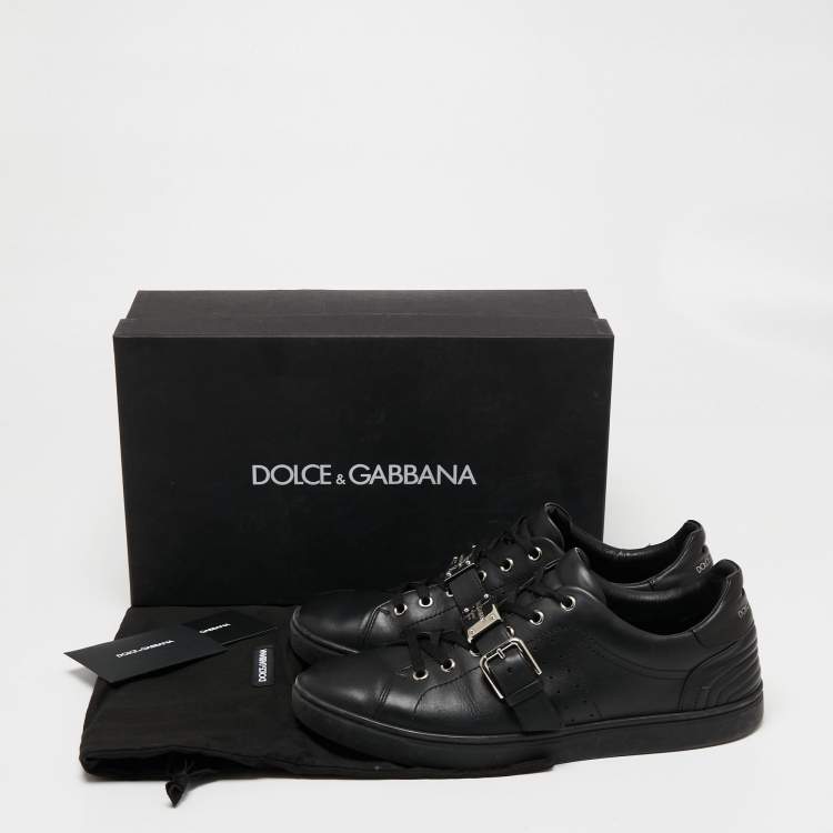 Pre Owned Dolce & Gabbana Black Leather Lace Up  Sneakers Size 42