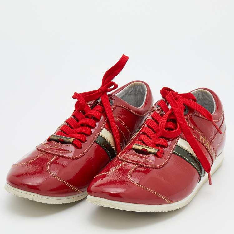 Pre Owned Dolce & Gabbana Red Patent Leather Low Top Sneakers Size 41