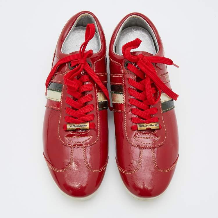 Pre Owned Dolce & Gabbana Red Patent Leather Low Top Sneakers Size 41