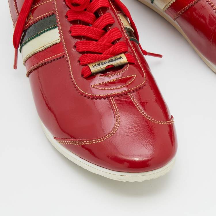 Pre Owned Dolce & Gabbana Red Patent Leather Low Top Sneakers Size 41