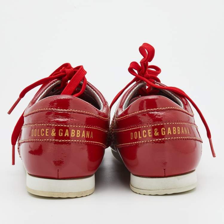 Pre Owned Dolce & Gabbana Red Patent Leather Low Top Sneakers Size 41