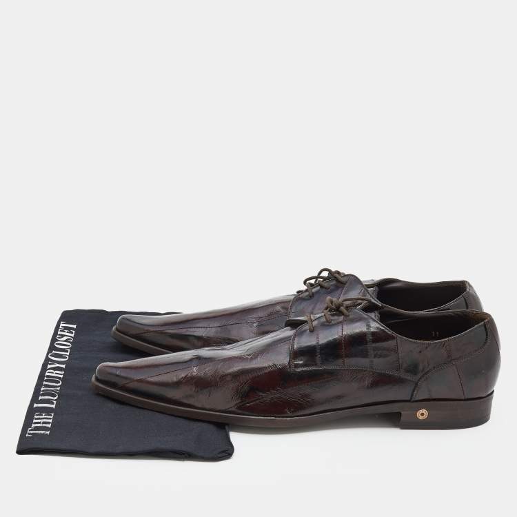 مملوكة مسبقًا Dolce & Gabbana Black/Brown Eel Leather Pointed Toe Lace Up Derby Size 45