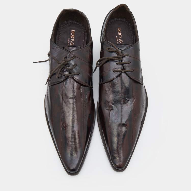 مملوكة مسبقًا Dolce & Gabbana Black/Brown Eel Leather Pointed Toe Lace Up Derby Size 45
