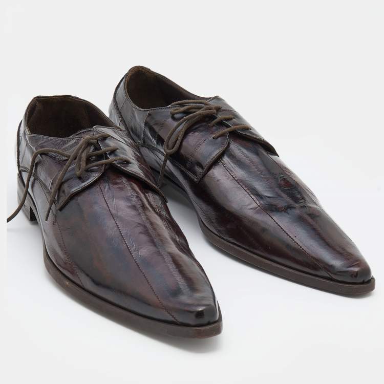 مملوكة مسبقًا Dolce & Gabbana Black/Brown Eel Leather Pointed Toe Lace Up Derby Size 45