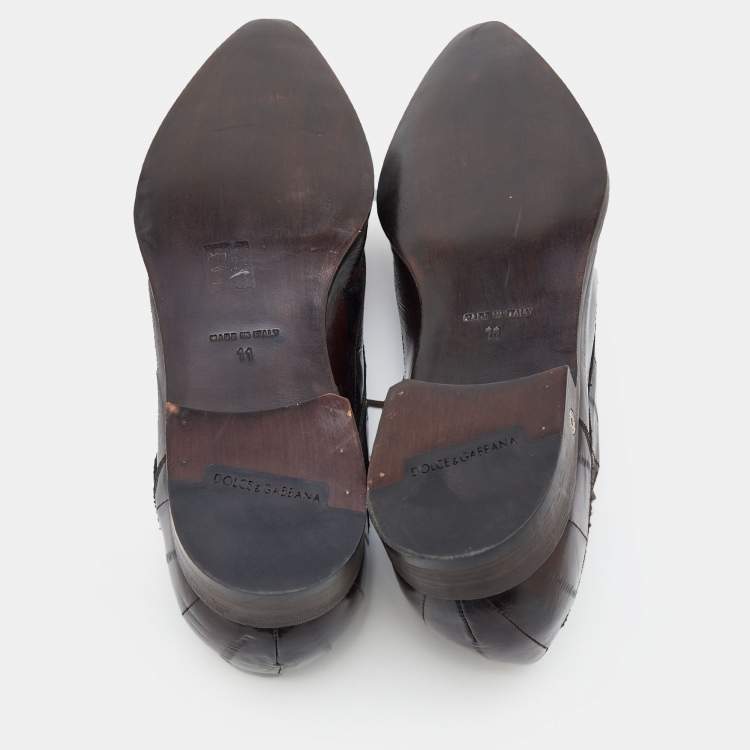 مملوكة مسبقًا Dolce & Gabbana Black/Brown Eel Leather Pointed Toe Lace Up Derby Size 45