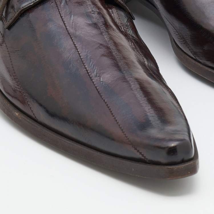 مملوكة مسبقًا Dolce & Gabbana Black/Brown Eel Leather Pointed Toe Lace Up Derby Size 45