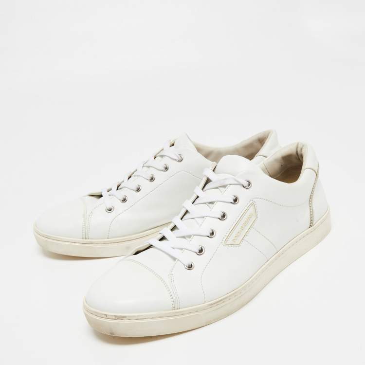 Pre Owned Dolce & Gabbana White Leather Low Top Sneakers Size 45
