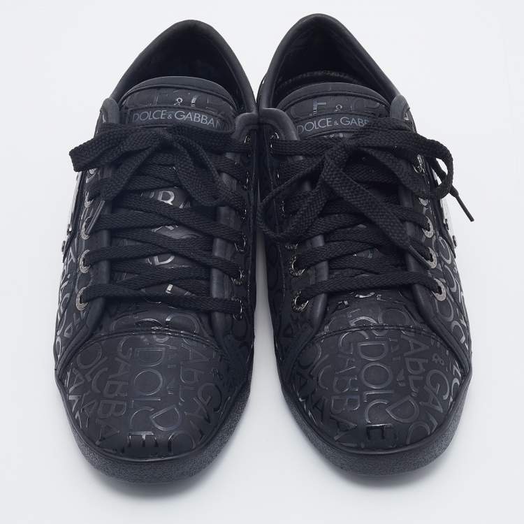 Pre Owned Dolce & Gabbana Black Leather Logo Low Top Sneakers Size 42