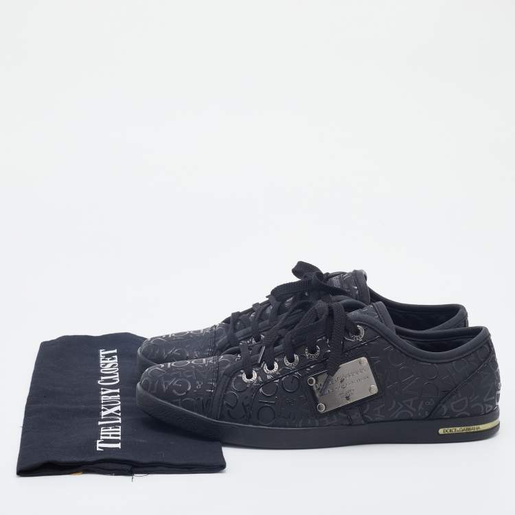Pre Owned Dolce & Gabbana Black Leather Logo Low Top Sneakers Size 42