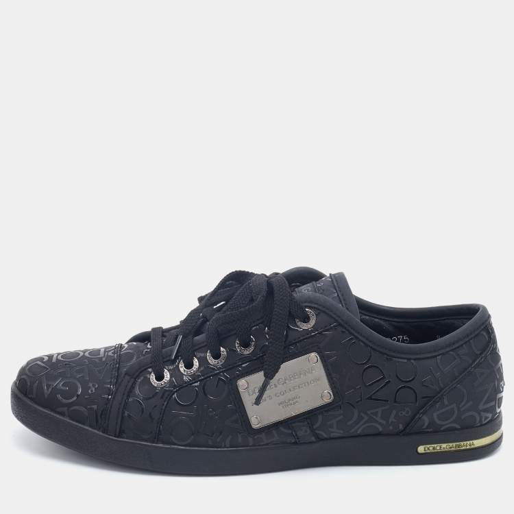 Pre Owned Dolce & Gabbana Black Leather Logo Low Top Sneakers Size 42