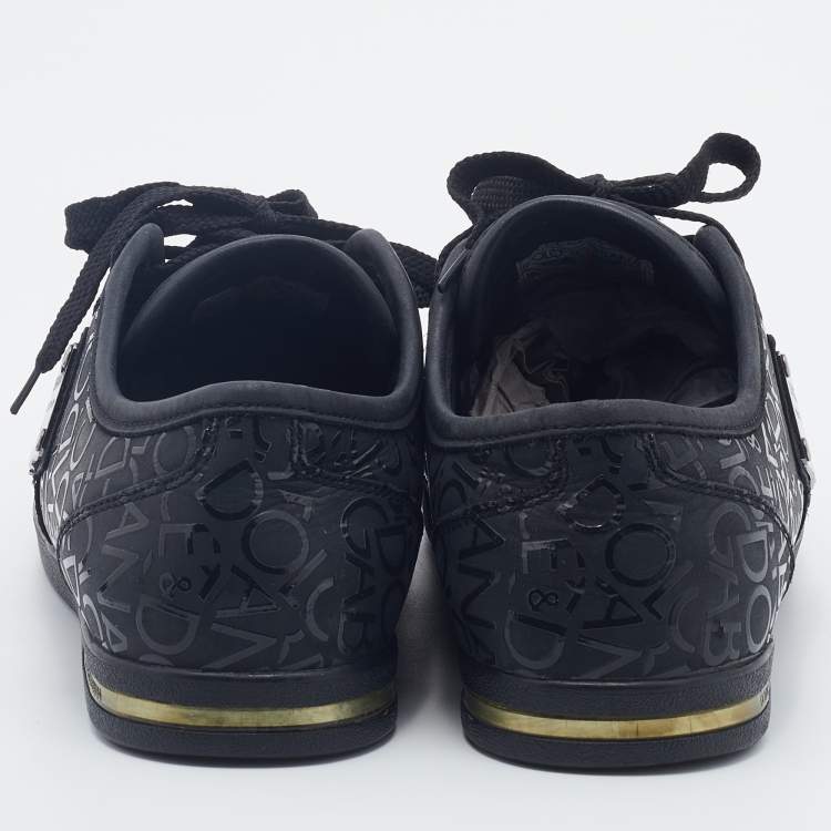 Pre Owned Dolce & Gabbana Black Leather Logo Low Top Sneakers Size 42