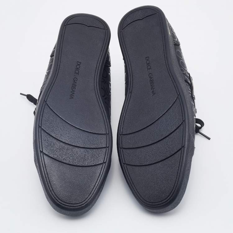 Pre Owned Dolce & Gabbana Black Leather Logo Low Top Sneakers Size 42