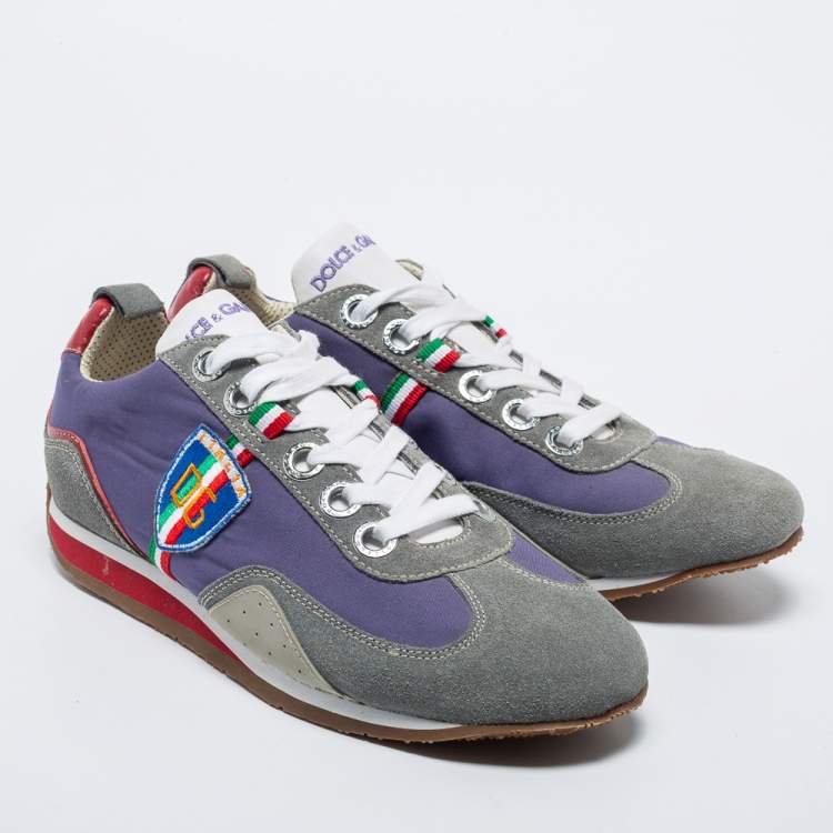 Pre Owned Dolce & Gabbana Multicolor Leather and Suede Low Top Sneakers Size 40.5