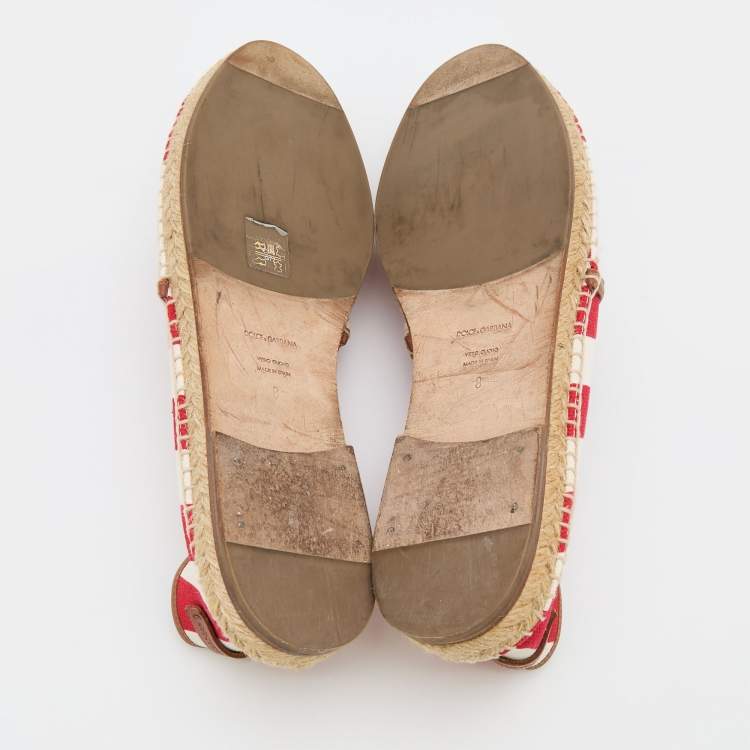 Pre Owned Dolce & Gabbana Red/White Stripe Canvas Slip On Espadrilles Size 42