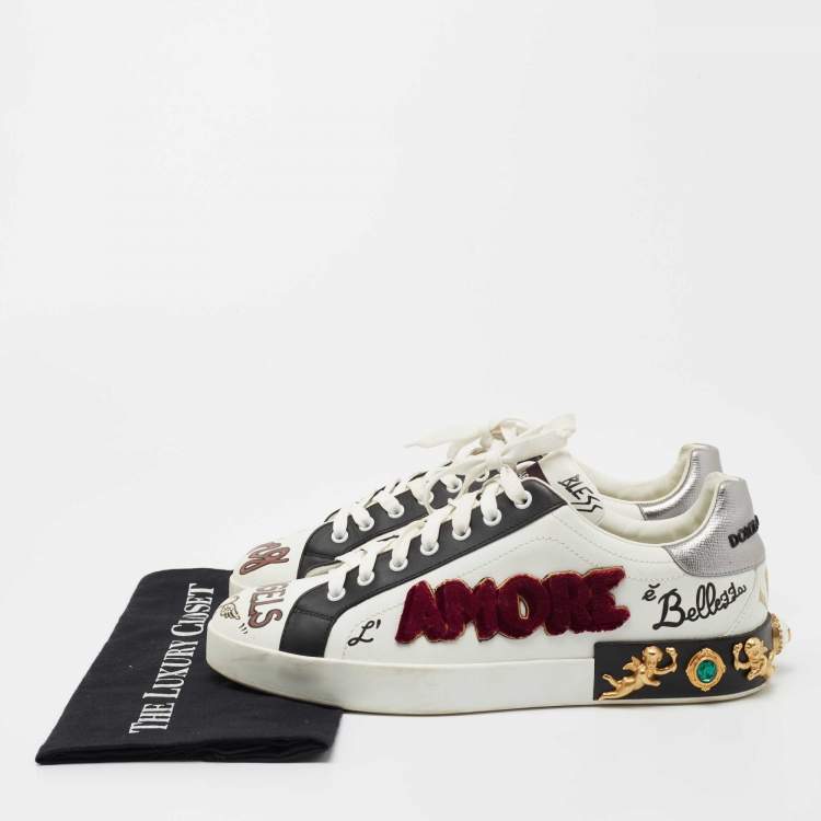 Pre Owned Dolce & Gabbana White Leather King Angels Portofino Low top Sneakers Size 43