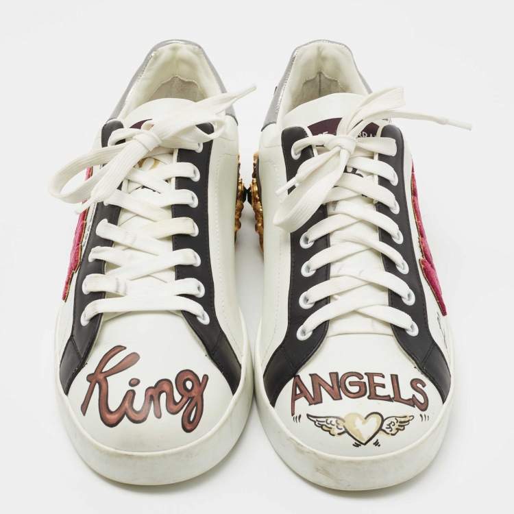 Pre Owned Dolce & Gabbana White Leather King Angels Portofino Low top Sneakers Size 43