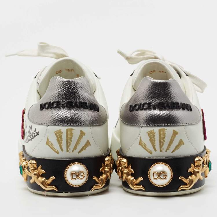 Pre Owned Dolce & Gabbana White Leather King Angels Portofino Low top Sneakers Size 43