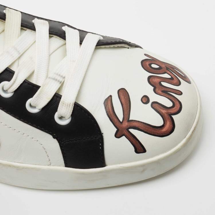 Pre Owned Dolce & Gabbana White Leather King Angels Portofino Low top Sneakers Size 43