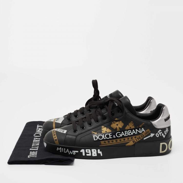 Pre Owned Dolce & Gabbana Black Leather Low Top Sneakers Size 43